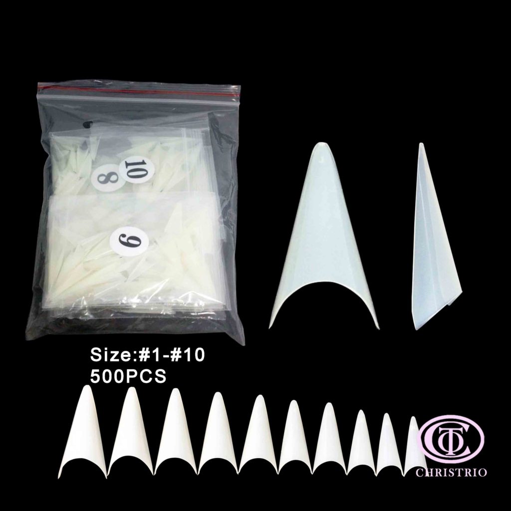 CTO Nail Form – Tipy Stiletto přírodní, trojúhelník (500pcs ,10size)