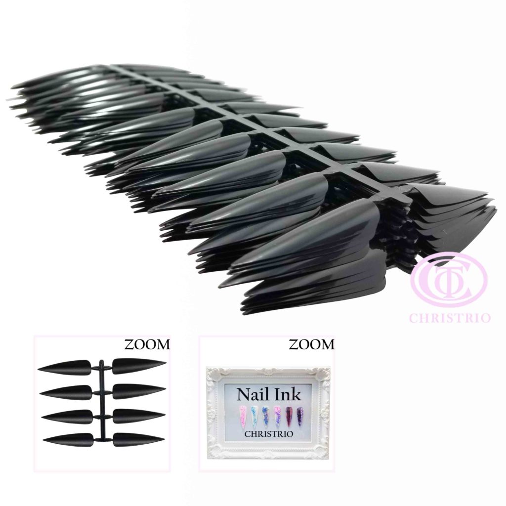 CTO Nail Art tip long 1size black 1pack/10pcs – Vzorníky na nehty